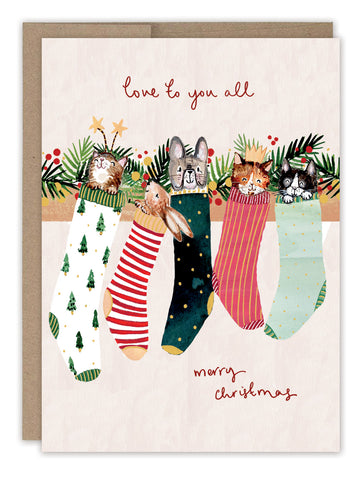 Animals In Stockings Christmas Holiday Card