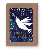 Dove Peace On Earth Boxed Set by Biely & Shoaf: gold foil dove with olive branch on recycled holiday cards.