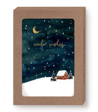 A snowy house beneath stars, this Biely & Shoaf card set sends winter wishes in gold. Winter Wishes Holiday Card Set.