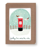 Biely & Shoaf Mailbox Sending Love Holiday Card: festive red mailbox, birds, and wintry art to send love afar.