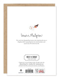 White card with handwritten text, bird art, and Biely & Shoaf’s Mailbox Sending Love Holiday Card Set branding below.