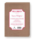 Box of 10 Bunnies Merry Christmas cards by Biely & Shoaf, on recycled paper, with red and white label.