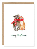Two cats in a red scarf star on Biely & Shoaf’s Christmas Cats Holiday Card Set, made from recycled paper.