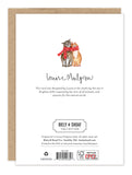 Two cats in red scarves top Christmas Cats Holiday Card Set by Biely & Shoaf, on recycled paper.