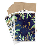 Noel Holiday Card Set by Biely & Shoaf: gold-lettered cards with kraft envelopes on a white background.