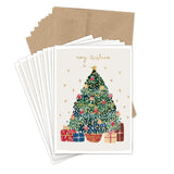 Biely & Shoaf Merry Christmas Tree Holiday Card Set includes gold tree cards and recycled brown paper envelopes.