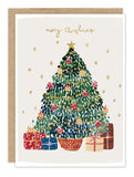 Merry Christmas Tree Holiday Card Set by Biely & Shoaf—festive tree, gifts, gold star, and greeting above.