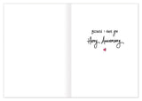 Open Biely & Shoaf Lucky At Love card: “Because I have you. Happy Anniversary” with a small pink heart.