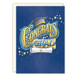 The Celestial Graduation Card by Biely & Shoaf features a blue background with yellow stars, "Congrats Grad" text, a cap and diploma design by Lisa Jane Smith, and is vibrantly printed in the USA.