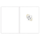 An open Celestial Graduation Card by Biely & Shoaf features a Lisa Jane Smith illustration and "Way to go!" in black script on the right, with gold and white confetti, left side blank. Printed in the USA.