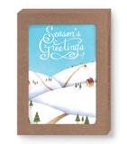 Biely & Shoaf's Snowy Landscape Holiday Card Set features "Seasons Greetings" and recycled paper.