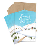 Snowy Landscape Holiday Card Set by Biely & Shoaf—snowy hills, trees, houses; recycled paper with brown envelopes.