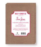 Brown box with red and white label for 10 Snowy Landscape Holiday Cards and envelopes by Biely & Shoaf.