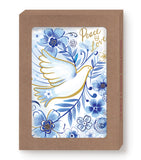 Hanukkah Dove Boxed Set by Biely & Shoaf: white dove, blue flowers, “Peace & Love,” in FSC recycled box.