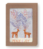 Peace & Joy Reindeer Boxed Set by Biely & Shoaf: 2 deer with gold foil in snow. Holiday cards on recycled paper.
