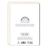 Back of the Peace & Joy Reindeer Boxed Holiday Cards by Biely & Shoaf, featuring text about artist Meera Lee Patel. Crafted from recycled paper, the card is paired with a cream envelope and shown against a white background. Set of 10.