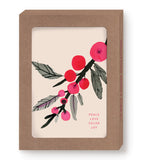 Peace Love Color Joy Boxed Set by Biely & Shoaf: holiday cards with watercolor red berries, leaves, and winter wishes.