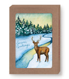Biely & Shoaf Deer Winter Landscape Boxed Set: FSC cards with deer in snow, pines, and “Season’s Greetings.”.