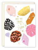 The Biely & Shoaf Truly A Gem Thank You Card features colorful illustrated gemstones and gold foil. The front reads You are truly a gem. Includes an envelope. Printed on FSC-certified recycled paper.