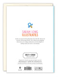 The back cover of the Sweet Baby Boy New Baby Card by Biely & Shoaf displays a pacifier with gold foil above illustrated by Sarah Long, plus a short bio and publisher and copyright details below.