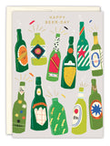 The Beer-Day Birthday Card by Biely & Shoaf features colorful illustrated beer bottles with decorative labels and gold foil HAPPY BEER-DAY text, accented details, and is printed on recycled paper.