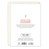 The back of the Queen Of Moms Mother's Day Card by Biely & Shoaf shows a pink rose illustration with gold foil accents, text about illustrator Sarah Long, and the Biely & Shoaf logo on a white background with a cream envelope.