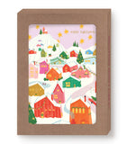 Merry Christmas Village Boxed Set by Biely & Shoaf—festive cards with gold foil, houses, trees, and snowman.