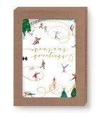 Biely & Shoaf Ice Skaters Boxed Holiday Cards: gold foil, recycled FSC paper, festive illustration.