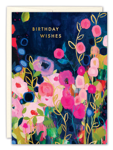 Pink & Blue Flowers Birthday Card